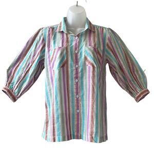 VINTAGE 1980’s Dead Stock Club Privé Striped Blouse Size Small